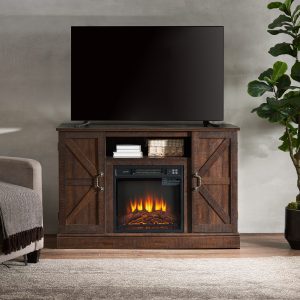 Greenpod Farmhouse Antique Electric Fireplace TV Stand with 18'' Fireplace for TVs up to 50'', Espresso