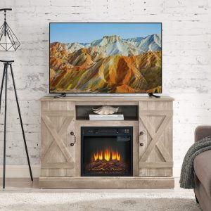 Greenpod Farmhouse Electric Fireplace TV Stand with 18'' Fireplace for TVs up to 50'', Ashland Pine