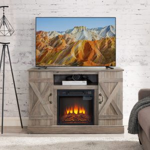 Greenpod Farmhouse Electric Fireplace TV Stand with 18'' Fireplace for TVs up to 50'', Gray Wash