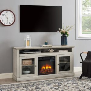 Greenpod Electric Fireplace TV Stand with 18'' Fireplace for TVs up to 65'', Stone Gray