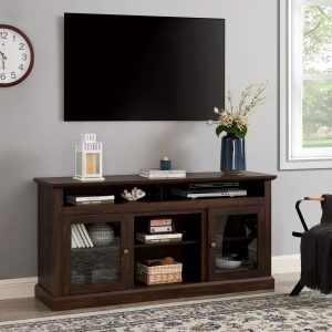 Greenpod Modern Farmhouse TV Stand for TVs up to 65" for Living Room, Brown