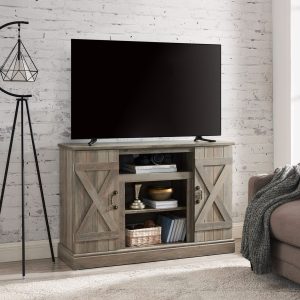 Greenpod Farmhouse TV Stand with for TVs up to 50'' for Living Room, Gray Wash