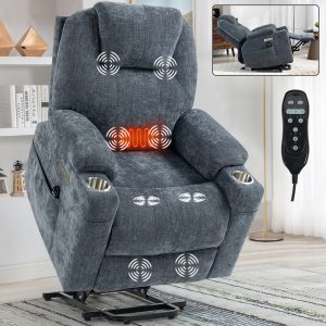 Greenpod Power Lift Chenille Recliner Chair with Heat and Massage for Elderly, Blue