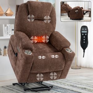 Greenpod Power Lift Chenille Recliner Chair with Heat and Massage for Elderly, Brown