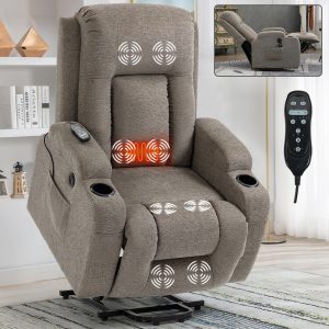 Greenpod Power Lift Recliner Chair with Heat and Massage for Elderly, Brown