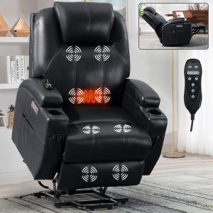 Greenpod Power Lift Leather Recliner Chair with Heat and Massage for Elderly, Black